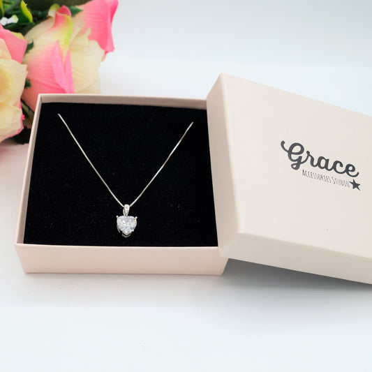 JADE ~ ARGENTO 925 ~ Collana con pendente cuore in cubic zirconia