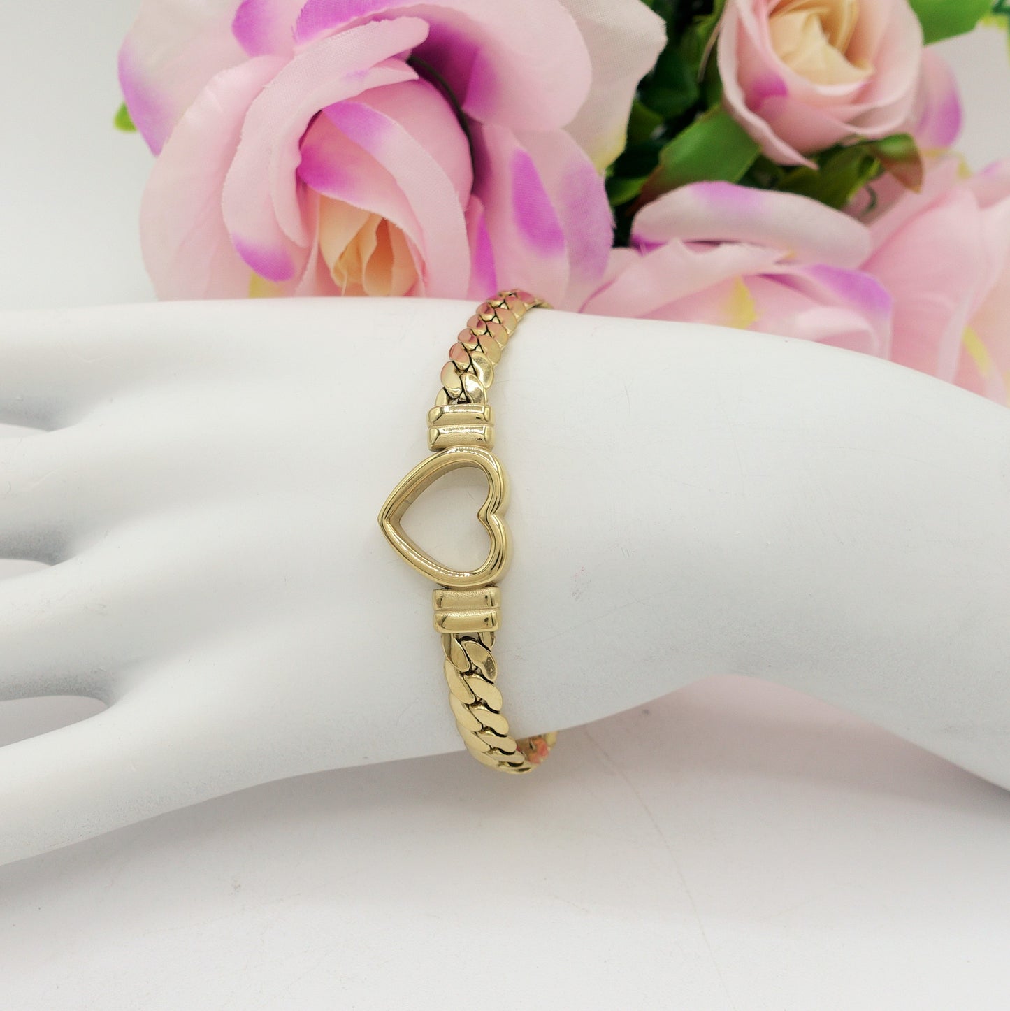 NOVA ~ Bracciale ACCIAIO INOSSIDABILE catena groumette e cuore