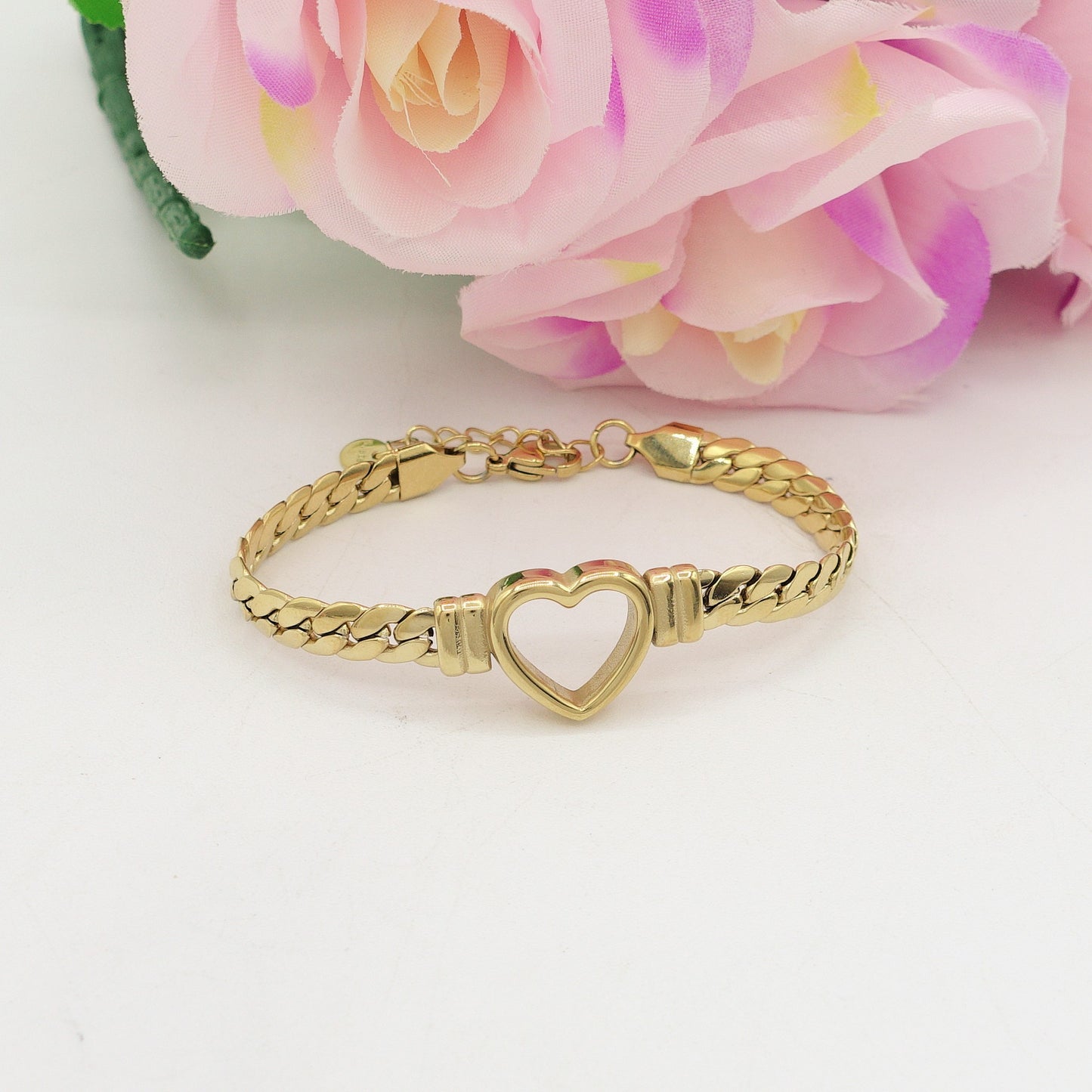 NOVA ~ Bracciale ACCIAIO INOSSIDABILE catena groumette e cuore