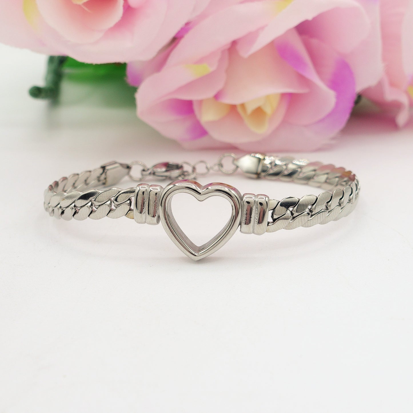 NOVA ~ Bracciale ACCIAIO INOSSIDABILE catena groumette e cuore