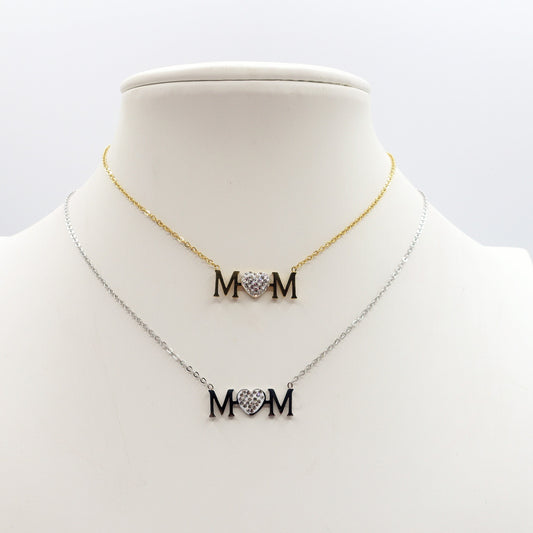 MOM Collana  Con scritta MAMMA in Acciaio Inossidabile