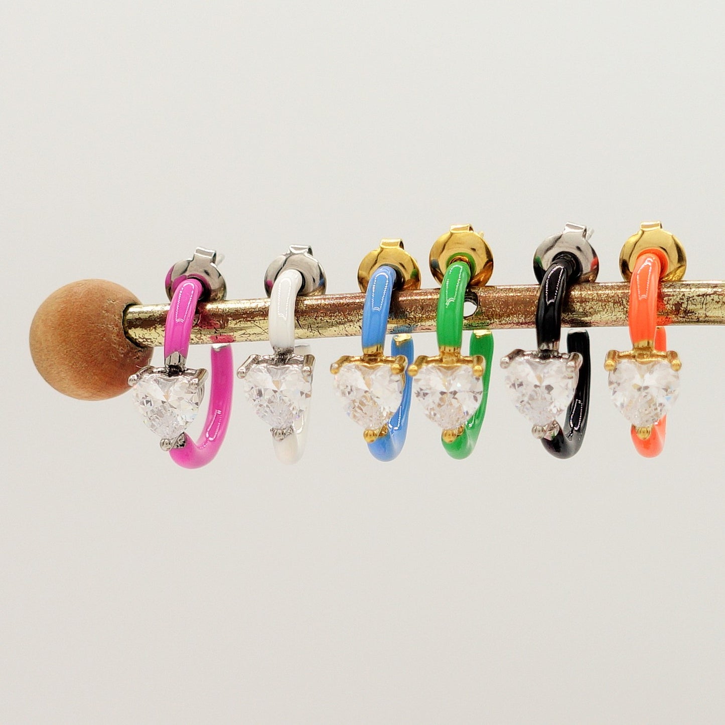 ROSE FLUO - HOOPS - acciaio inossidabile- 13 colori orecchini a cerchio smaltati con cubic zirconia
