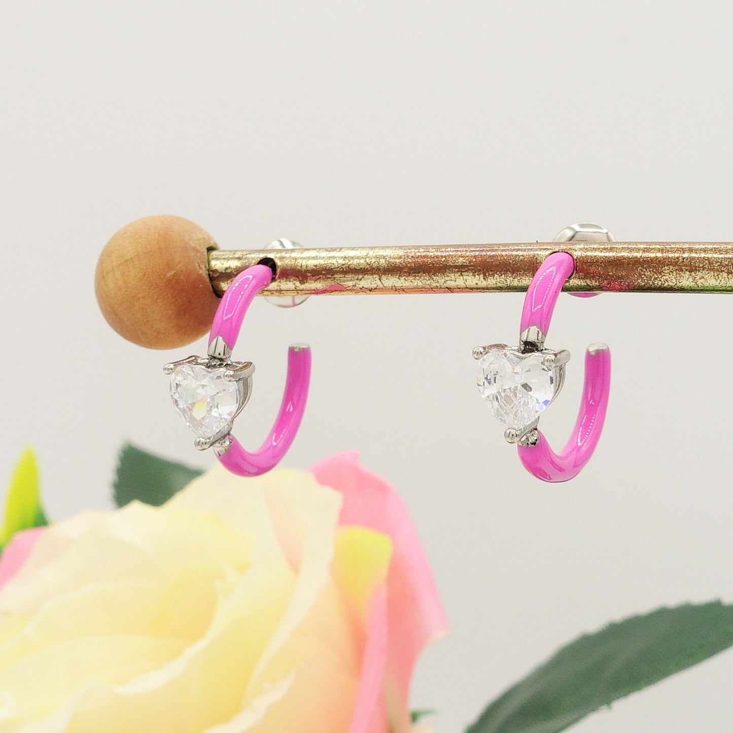 ROSE FLUO - HOOPS - acciaio inossidabile- 13 colori orecchini a cerchio smaltati con cubic zirconia