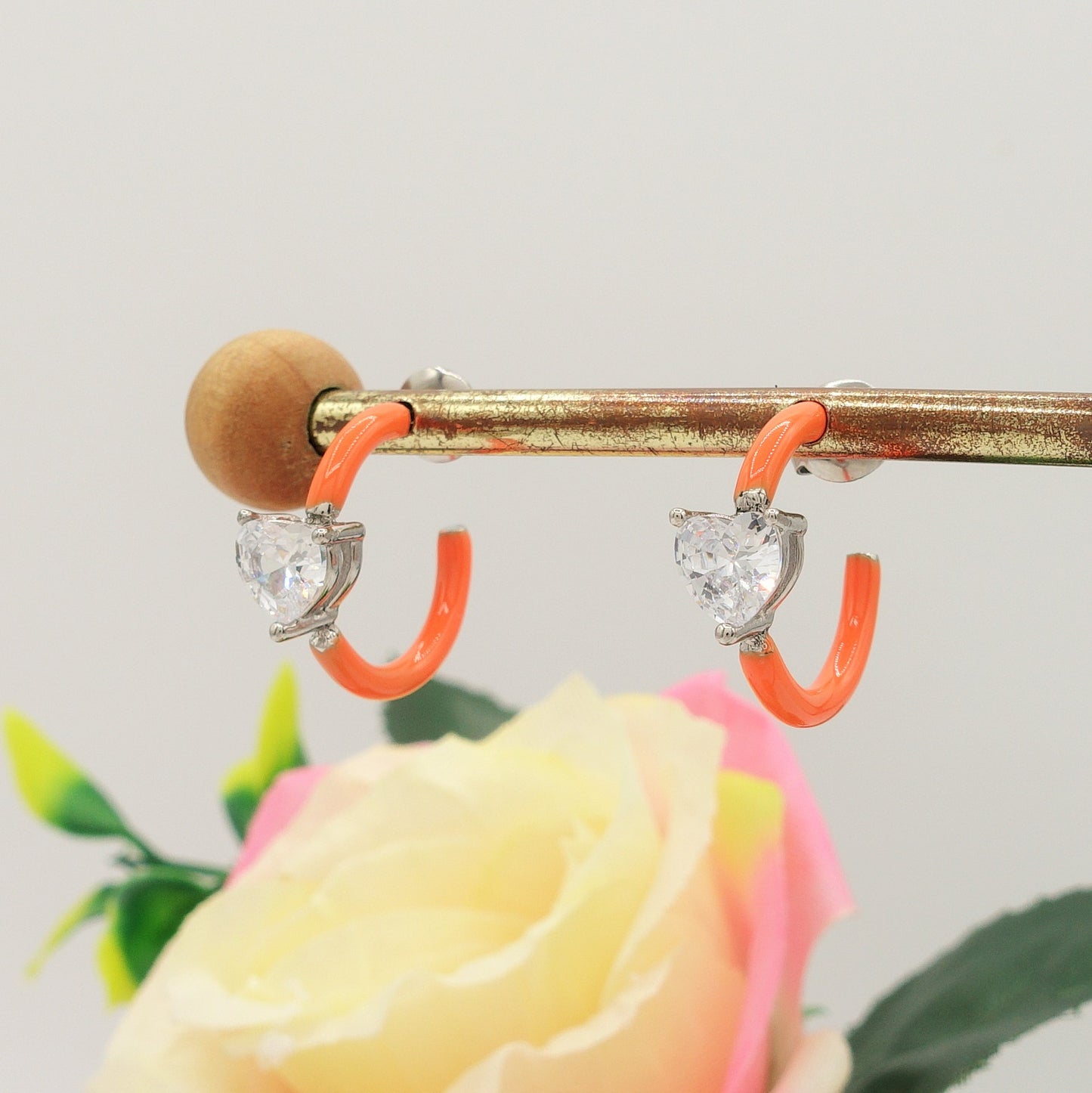 ROSE FLUO - HOOPS - acciaio inossidabile- 13 colori orecchini a cerchio smaltati con cubic zirconia