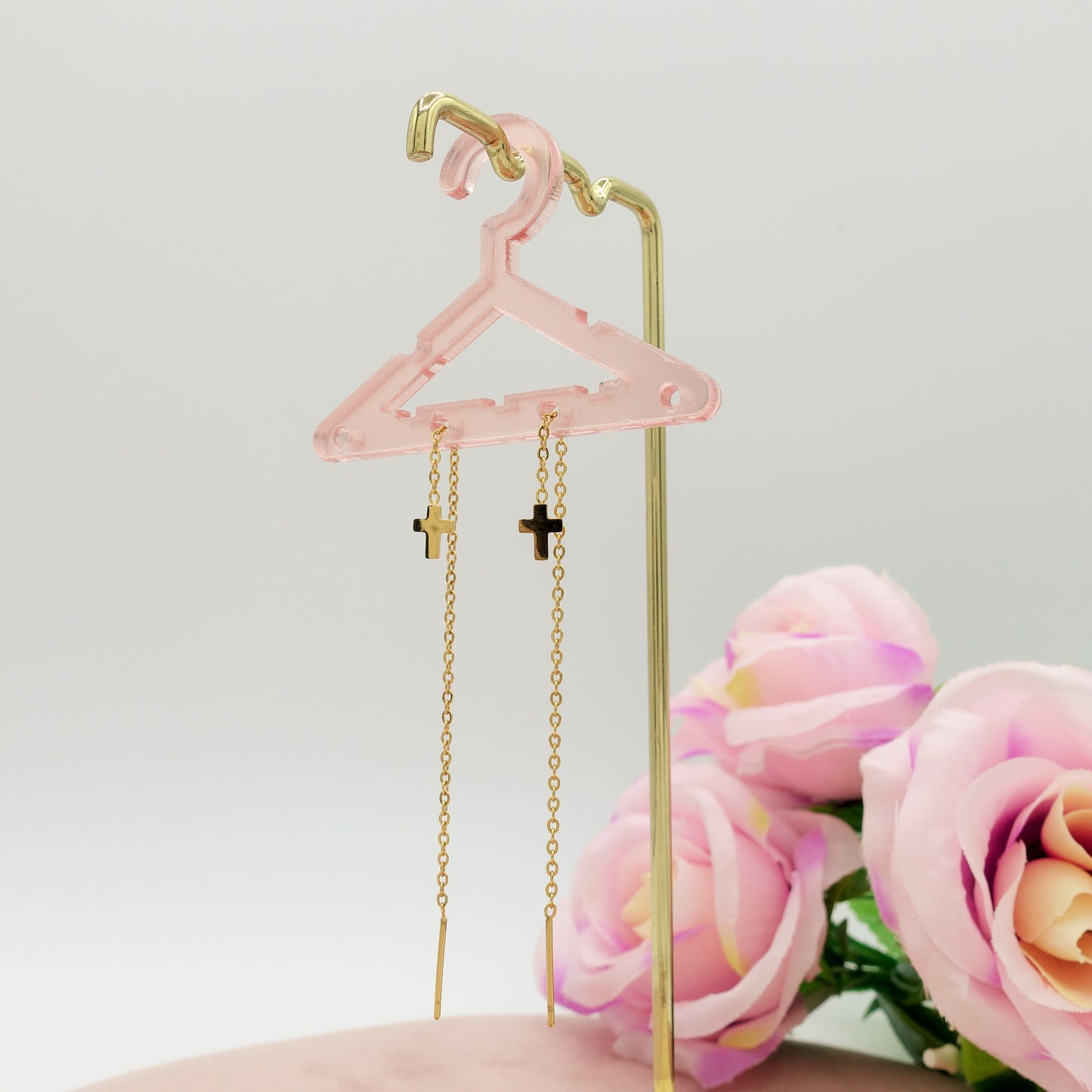 SHINY CROSS - Acciaio inossidabile ~ PAIO Orecchini filo pendenti con cubic zirconia - Ear Threader - Saliscendi