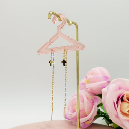SHINY CROSS - Acciaio inossidabile ~ PAIO Orecchini filo pendenti con cubic zirconia - Ear Threader - Saliscendi