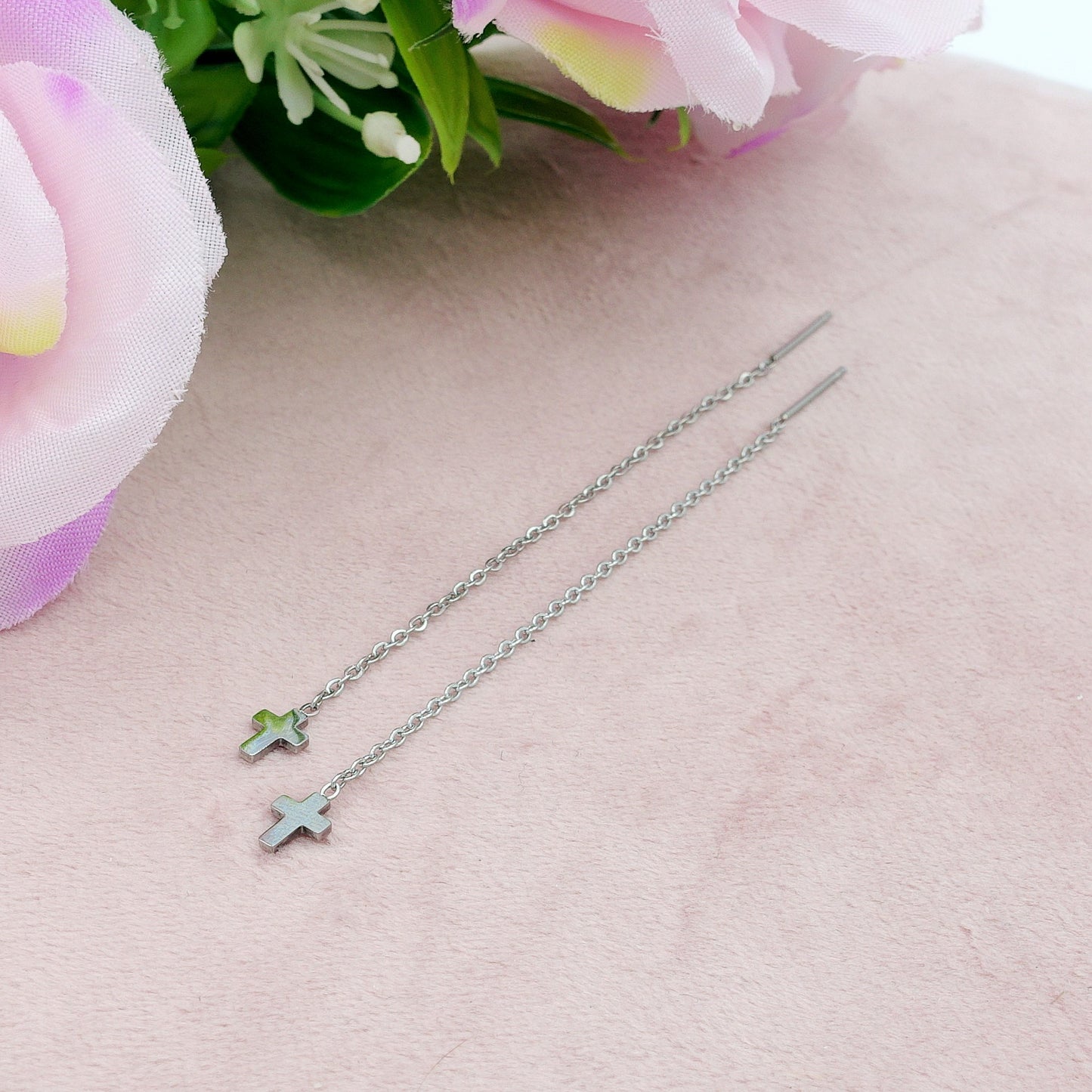 SHINY CROSS - Acciaio inossidabile ~ PAIO Orecchini filo pendenti con cubic zirconia - Ear Threader - Saliscendi