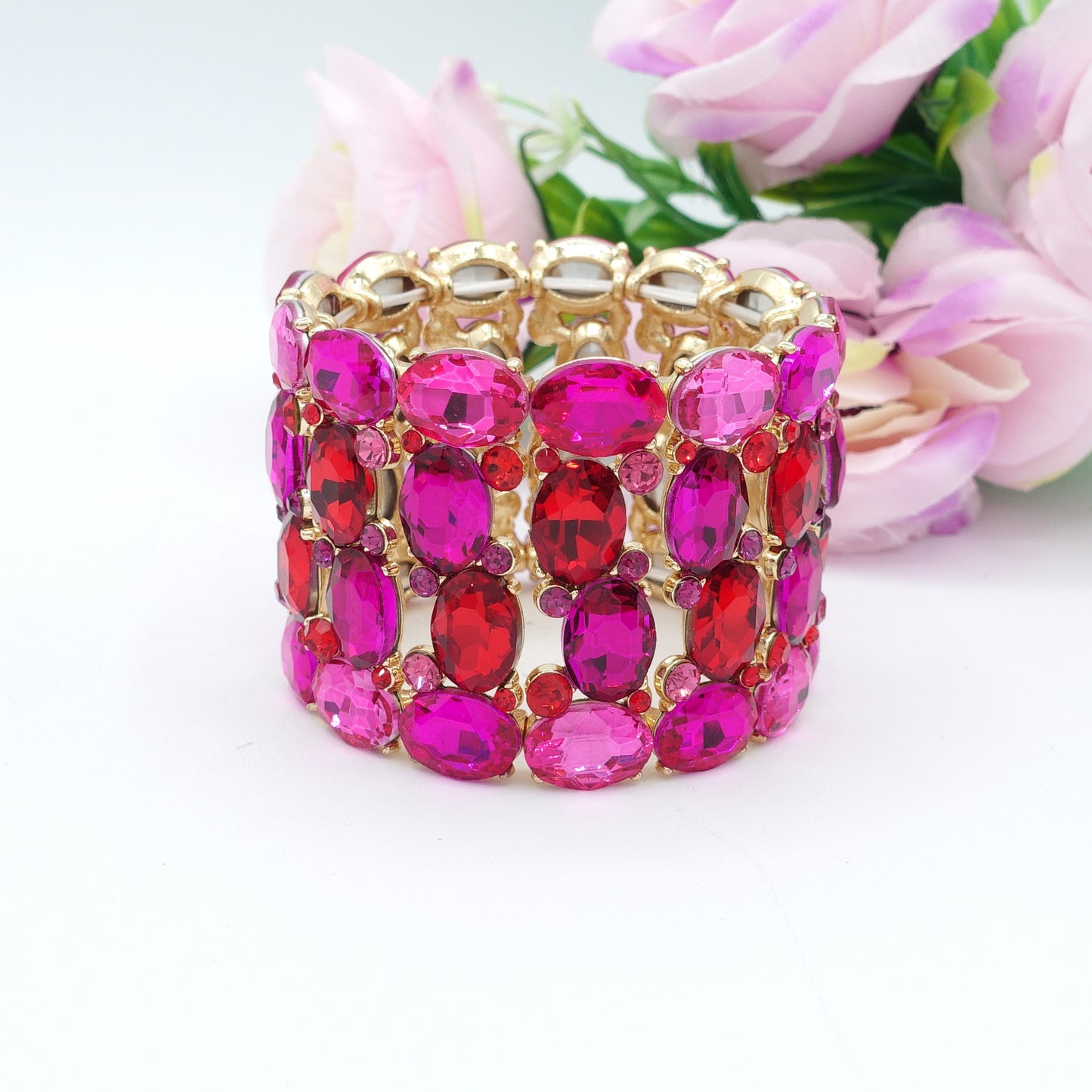 SAMANTHA Double - Bracciale elasticizzato con Zirconi e pietre sfaccettate