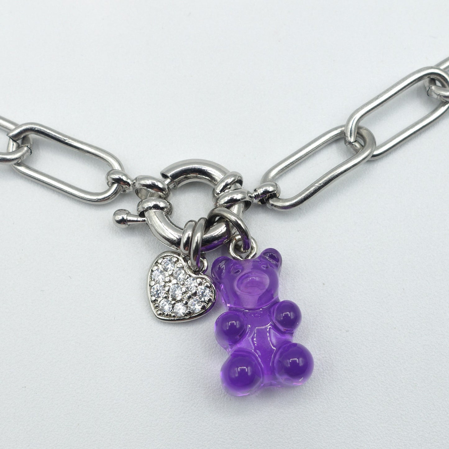 WINONA ~ ACCIAIO INOSSIDABILE Bracciale catena + timone e Teddy colorato