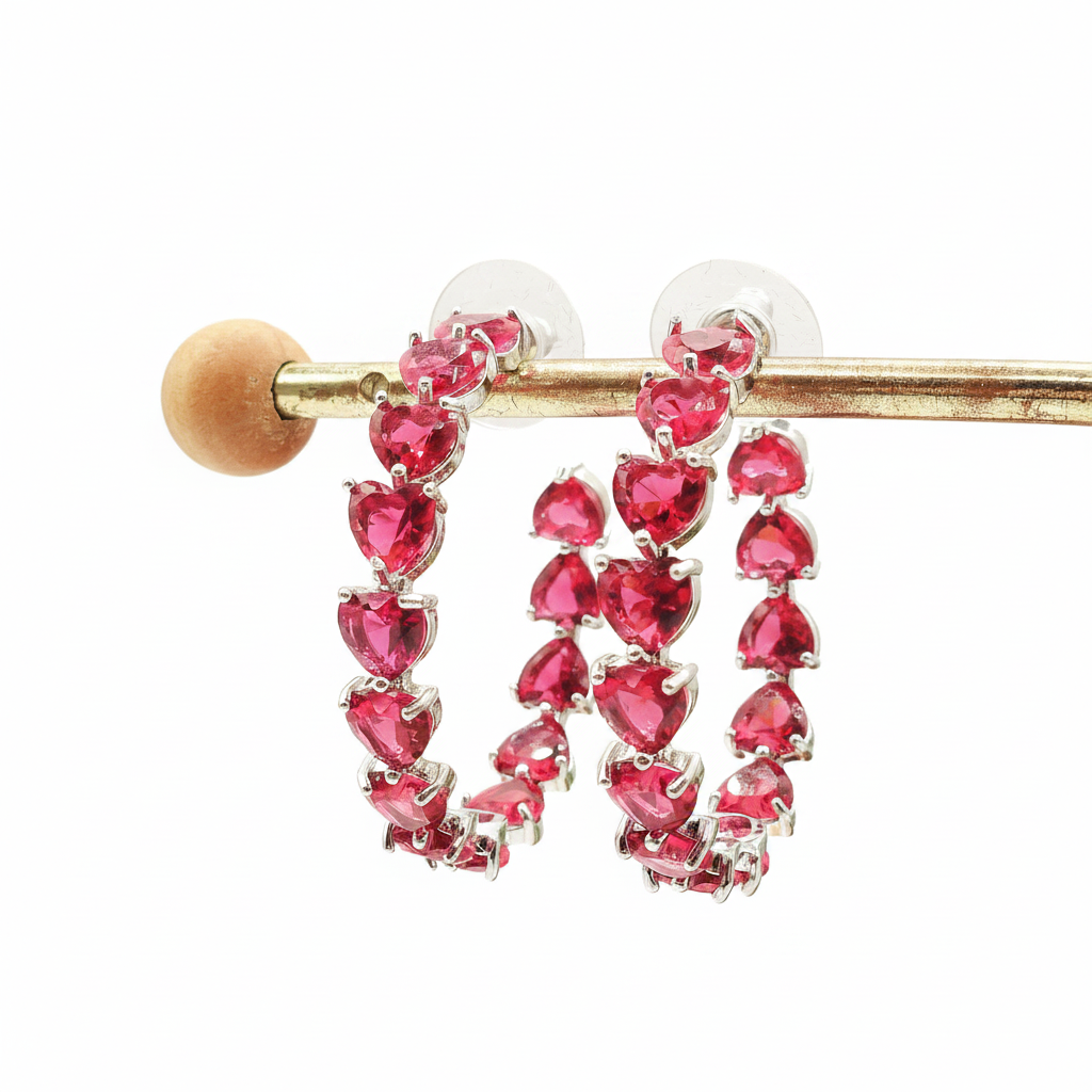 CHERIE RAINBOW - Big hoops xl- orecchini a cerchio con cubic zirconia a forma di cuore