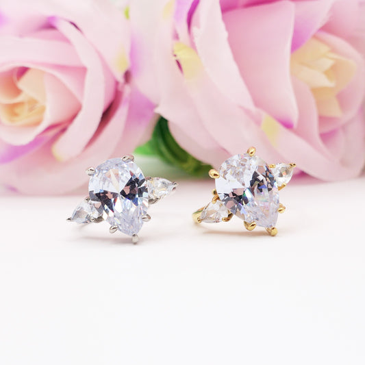 MERCURY ~ Anello trilogy con maxi goccia in ACCIAIO INOSSIDABILE con Cubic ZIRCONIA