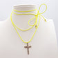 FANNY FLUO - ACCIAIO INOSSIDABILE - Collana cordino seta con croce zirconata