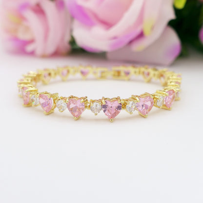 CHERIE - bracciale tennis con cubic zirconia a forma di cuori alternati