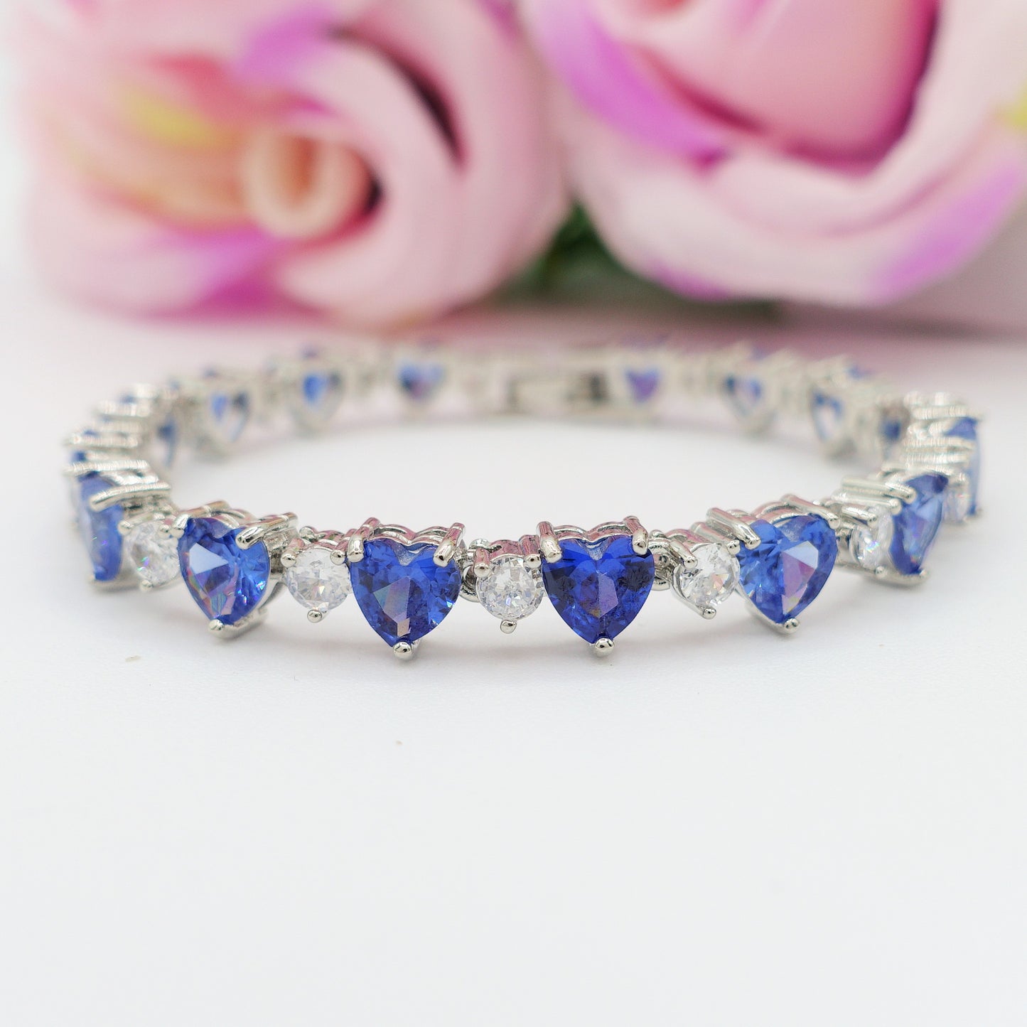 CHERIE - bracciale tennis con cubic zirconia a forma di cuori alternati