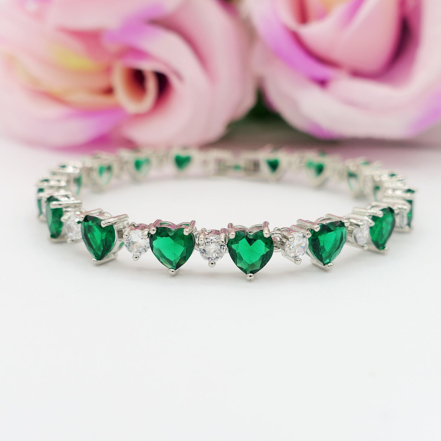 CHERIE - bracciale tennis con cubic zirconia a forma di cuori alternati