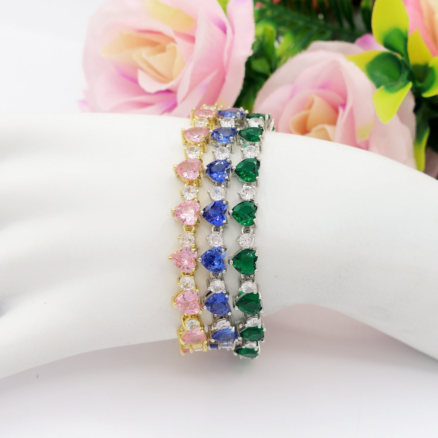 CHERIE - bracciale tennis con cubic zirconia a forma di cuori alternati