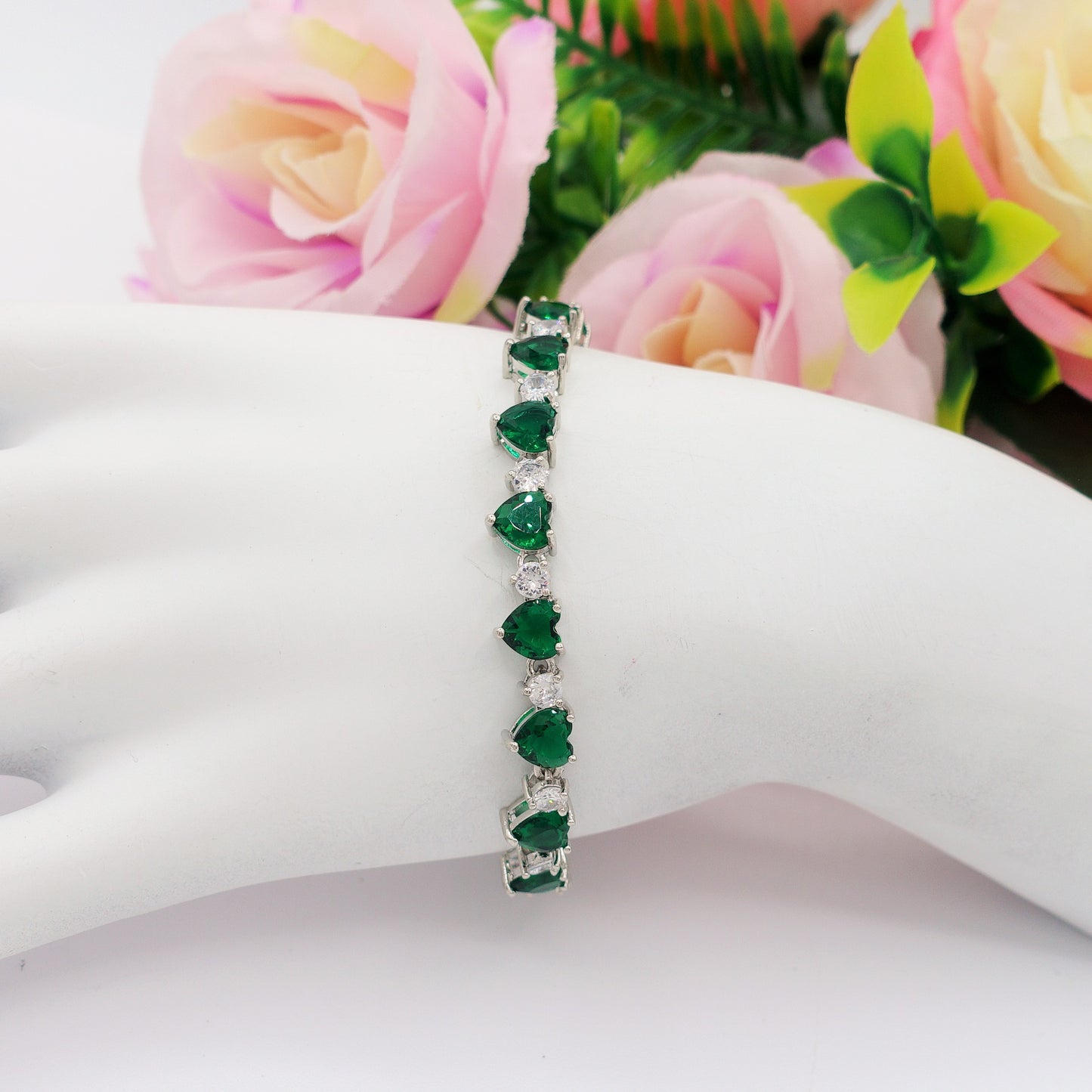 CHERIE - bracciale tennis con cubic zirconia a forma di cuori alternati