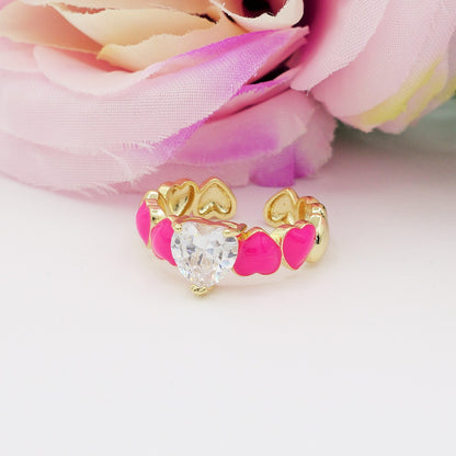 CLAIRE COLOURS - Anello con cuoricini bombè smaltati e Cubic Zirconia a forma di cuore