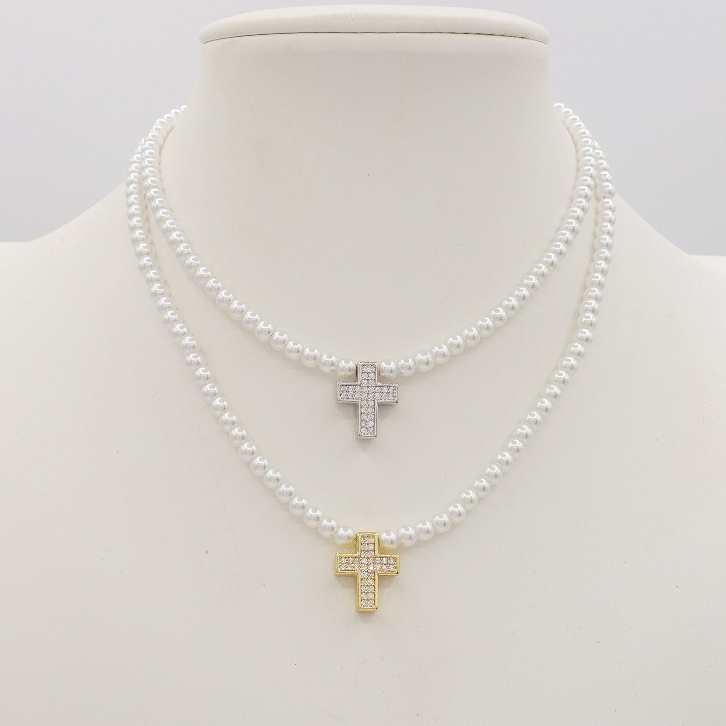 REBECCA CROSS - Choker perle con croce zirconata
