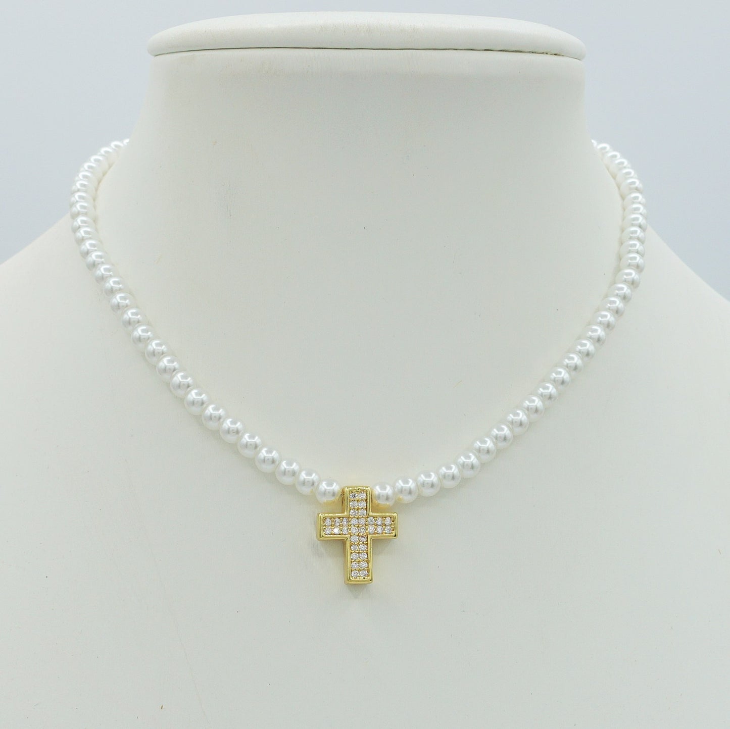 REBECCA CROSS - Choker perle con croce zirconata
