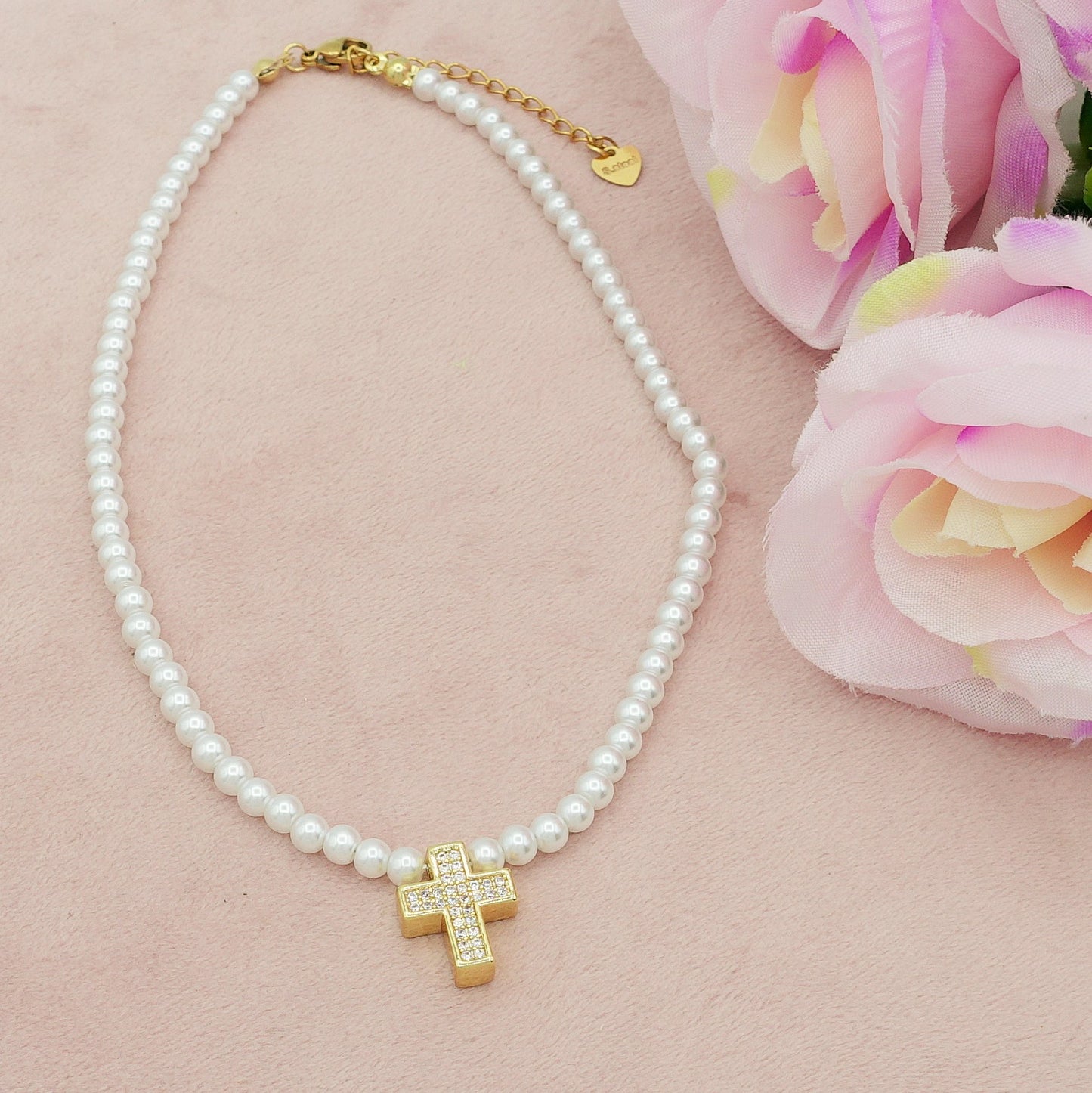 REBECCA CROSS - Choker perle con croce zirconata