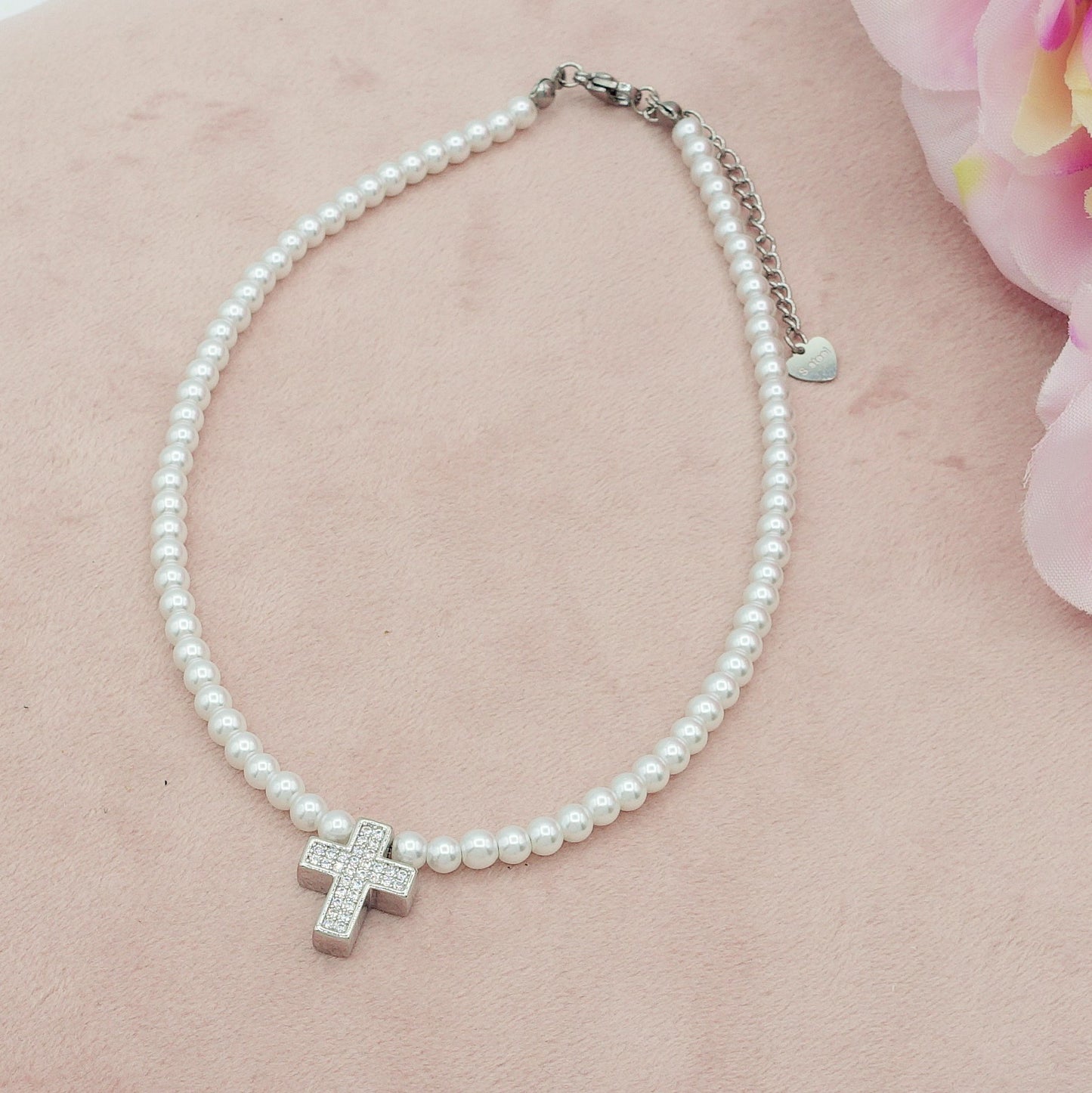 REBECCA CROSS - Choker perle con croce zirconata