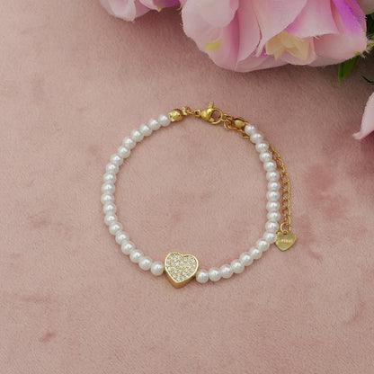 REBECCA HEART - Bracciale perle con cuore zirconato