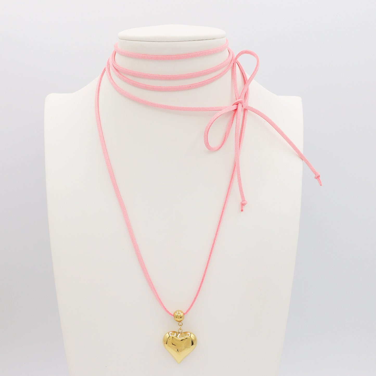 LOVE SUMMER - 12 Colori Collana cuore bombè ACCIAIO INOSSIDABILE con cordino camoscio