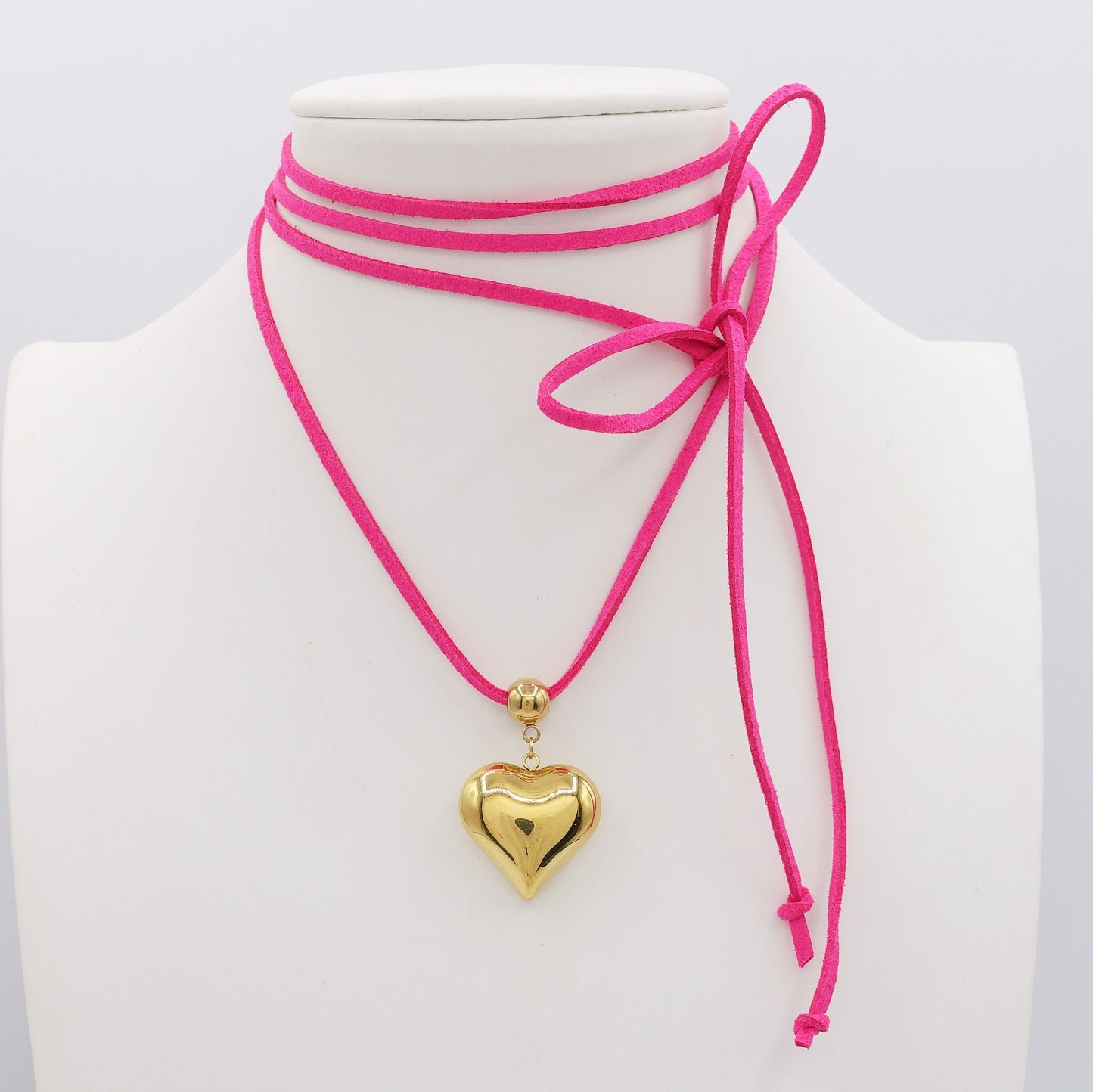 LOVE SUMMER - 12 Colori Collana cuore bombè ACCIAIO INOSSIDABILE con cordino camoscio