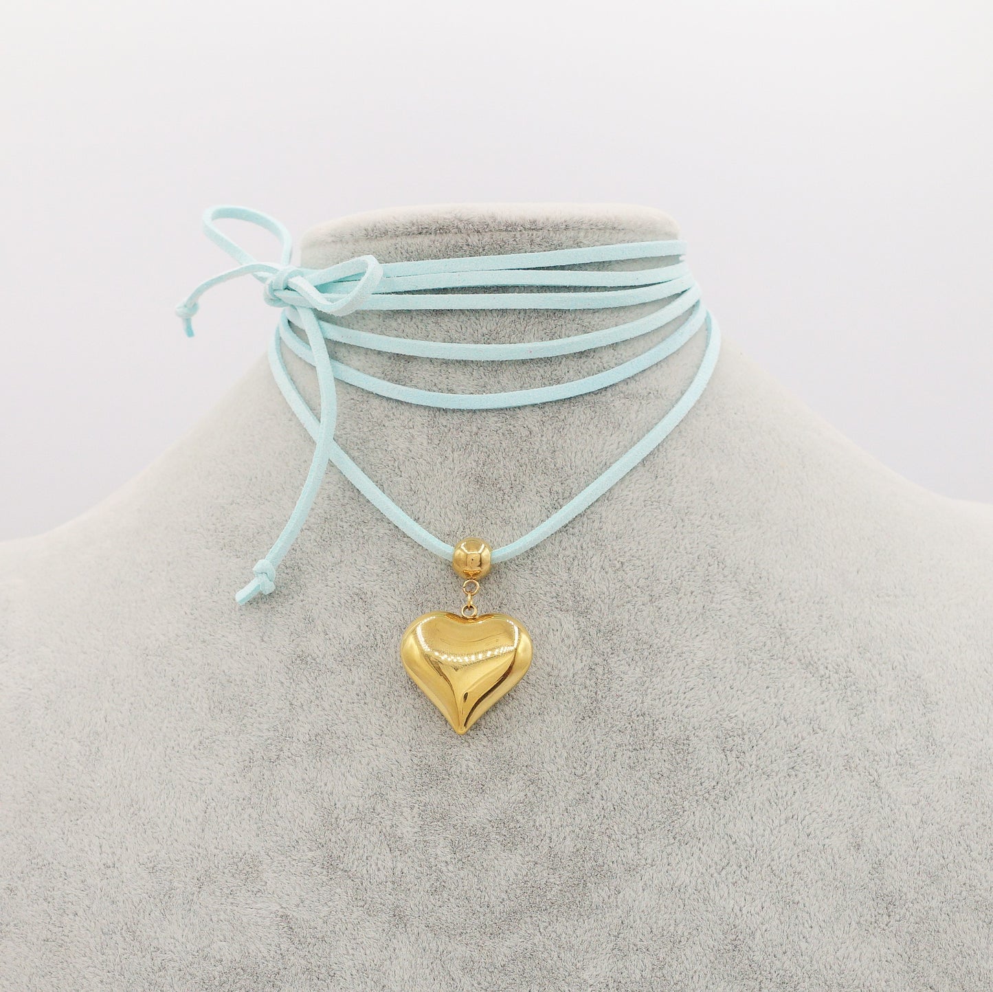 LOVE SUMMER - 12 Colori Collana cuore bombè ACCIAIO INOSSIDABILE con cordino camoscio