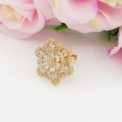 CAMELIA CRYSTAL RING - XL - Anello regolabile con fiore zirconato in Cubic Zirconia