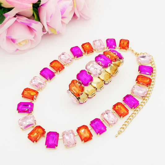 MARGOT SUNSET - LIMITED EDITION - SET COLLIER E BRACCIALE  con pietre sfaccettate