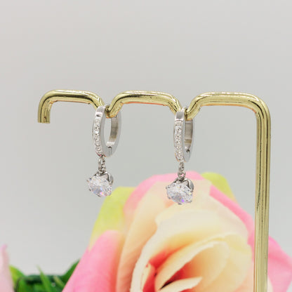 CRYSTAL - ACCIAIO INOSSIDABILE ~ Paio Orecchini mini cerchi con solitario cubic zirconia