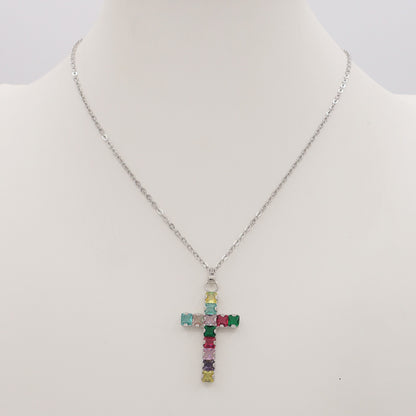 ANNETTE - ACCIAIO INOSSIDABILE- Collana con pendente croce in cubic zirconia