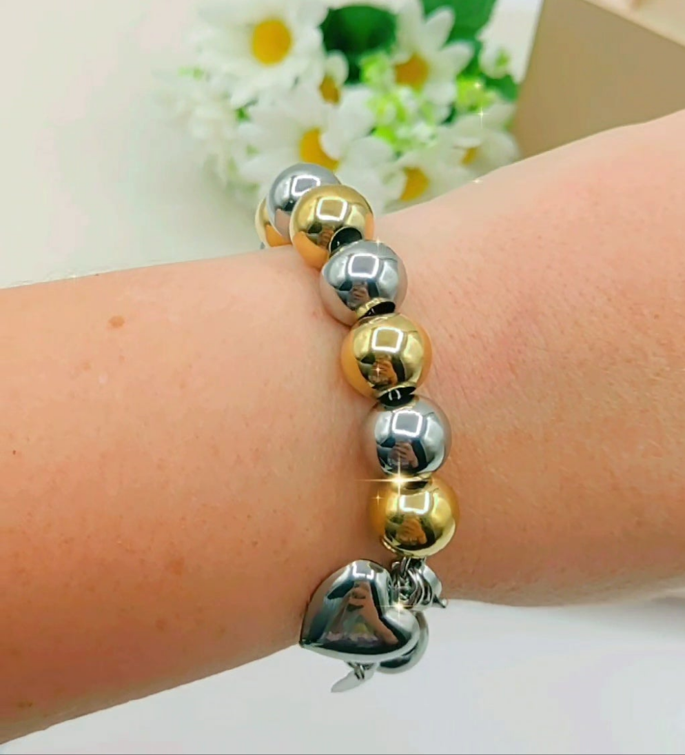 JOSIE Heart 2 ORI chiama angeli Bracciale  ~ Bracciale in ACCIAIO INOSSIDABILE con cuore bombè