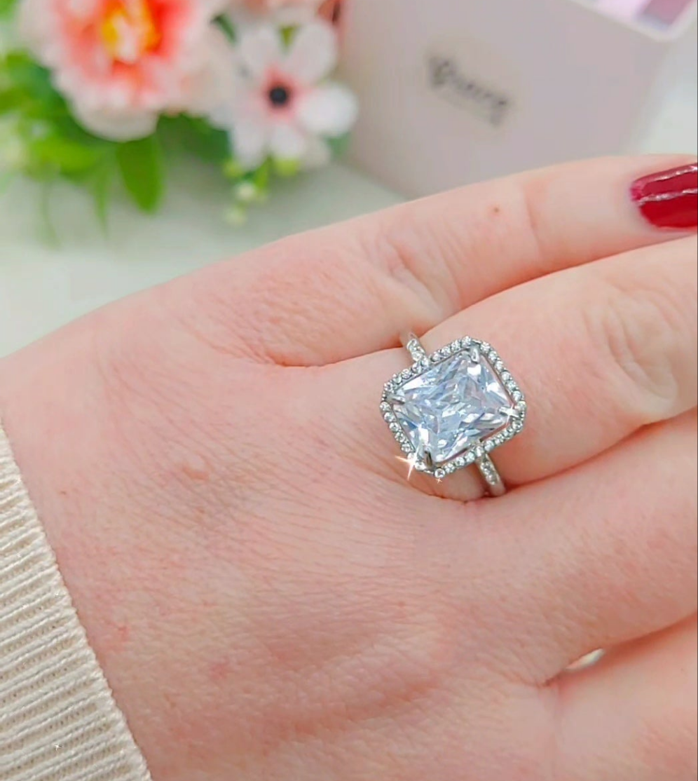 KALILA - Anello regolabile in ACCIAIO inossidabile con cubic zirconia taglio smeraldo