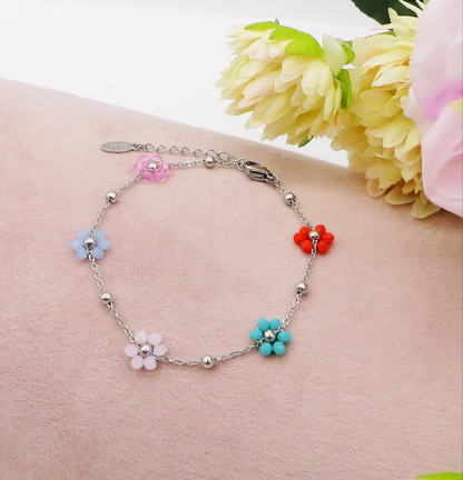 DAISY ~ ACCIAIO INOSSIDABILE ~ Bracciale con fiori e cristalli
