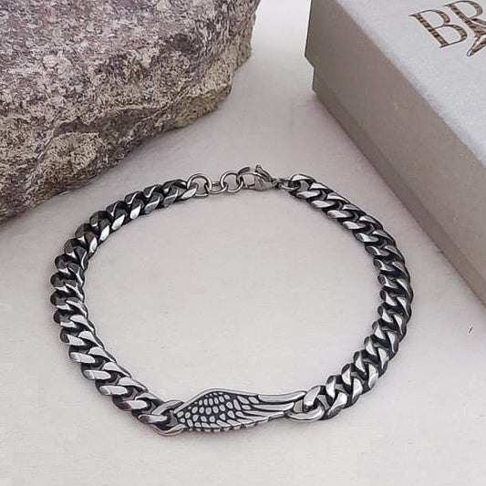 WING Bracciale uomo catena groumette con ala ACCIAIO INOSSIDABILE