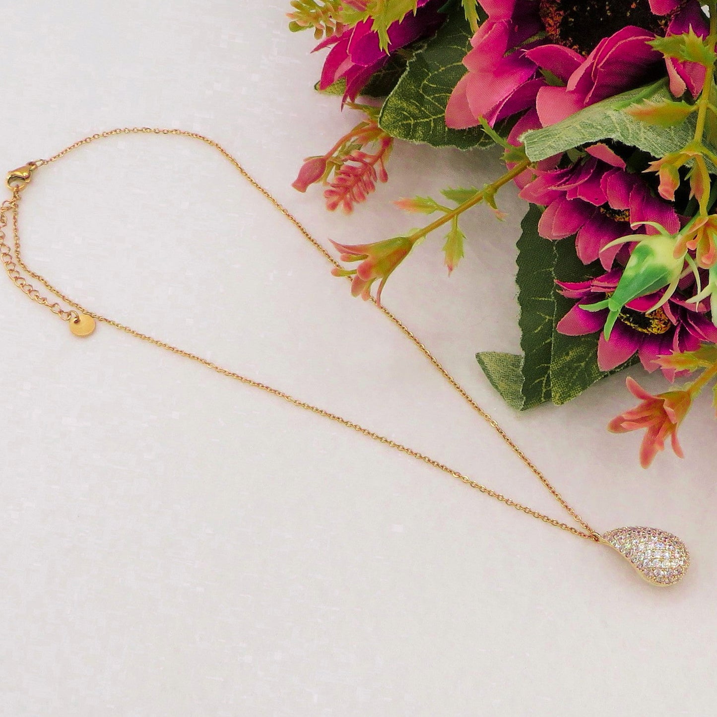 DROP SHINE -  Collana in acciaio inossidabile con pendente goccia in cubic zirconia