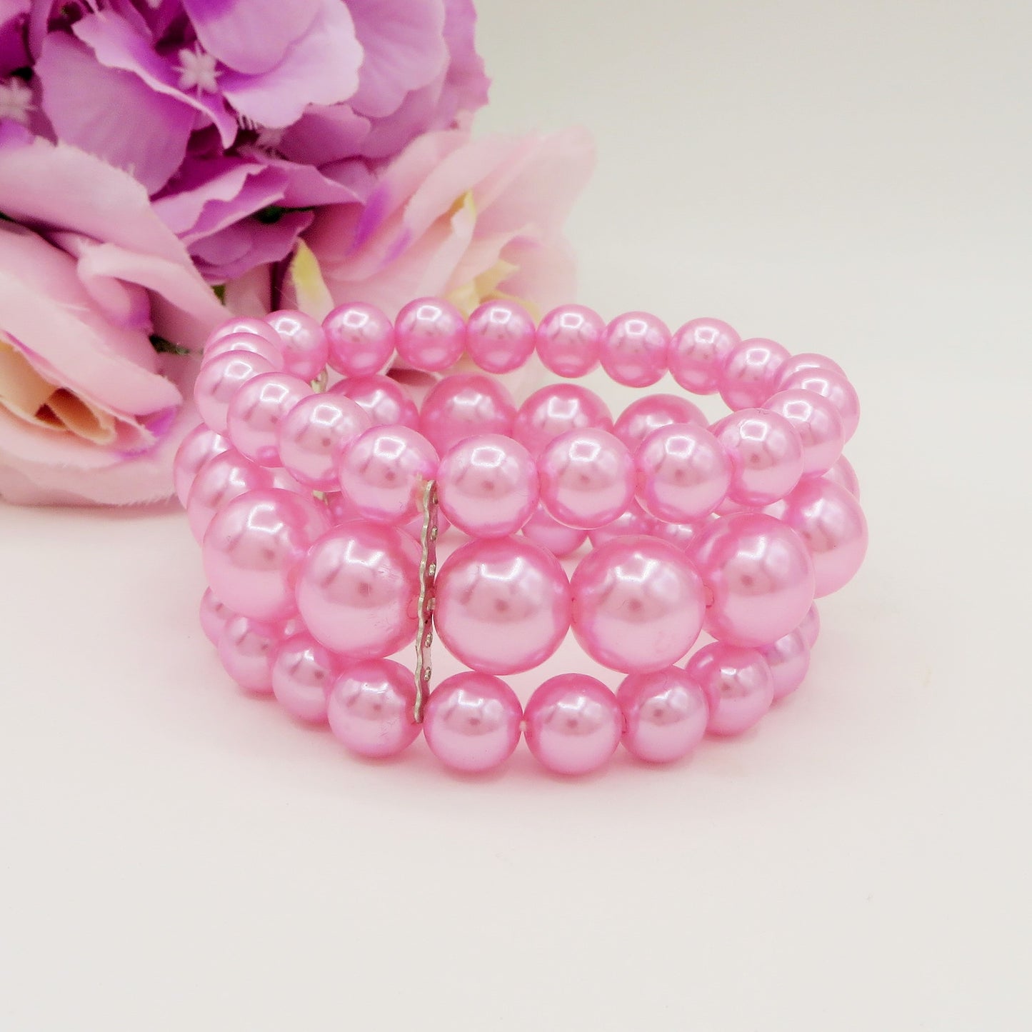 TRIPLE MAXI PEARLS - Bracciale triplo in maxi perle elasticizzato