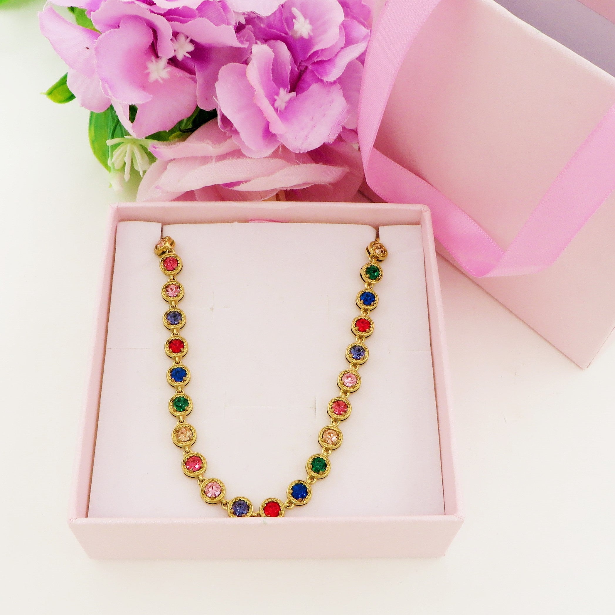 Collana Girocollo Arcobaleno Con Zirconio Cubico: Gioiello Colorato In Lega E Strass Per Donne