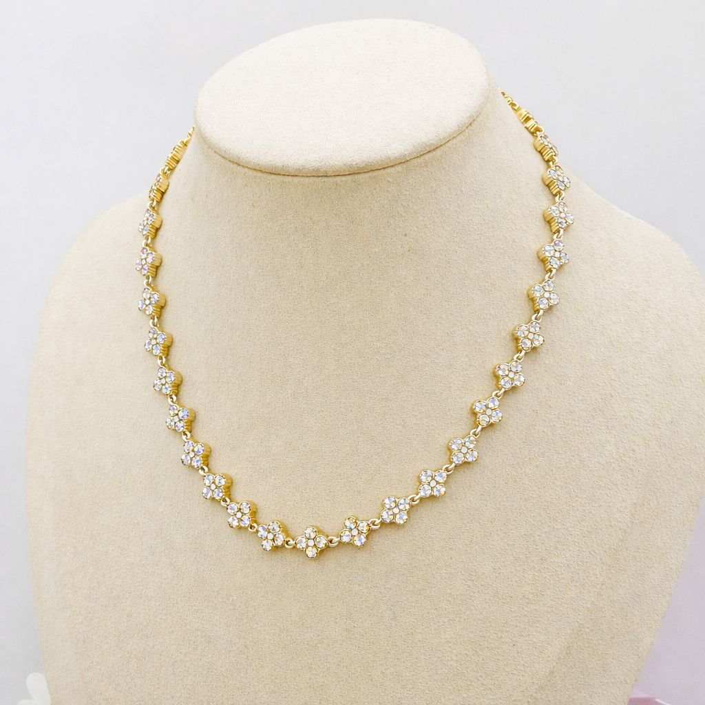 CASSIA~ACCIAIO INOSSIDABILE - Collana tennis quadrifogli RAINBOW con cubic zirconia