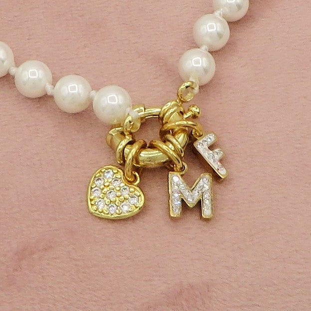 Collana perla PERSONALIZZATA ~ Timone con Doppia INIZIALE Zirconata in Acciaio inossidabile