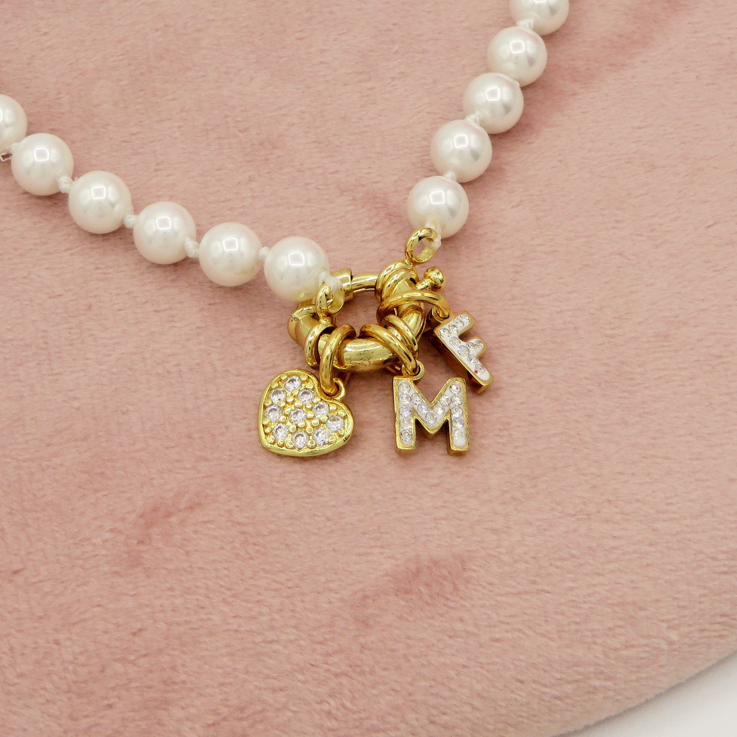 Collana perla PERSONALIZZATA ~ Timone con Doppia INIZIALE Zirconata in Acciaio inossidabile
