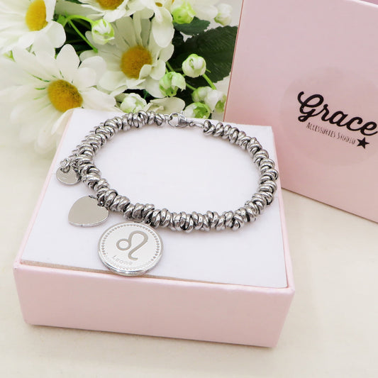 NODINI ZODIAC ~ Bracciale  in ACCIAIO INOSSIDABILE con segno zodiaco e cuore