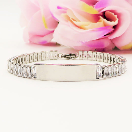 JULIANNE targhetta  - BRACCIALE Tennis in acciaio inossidabile con Cubic Zirconia Taglio baguette