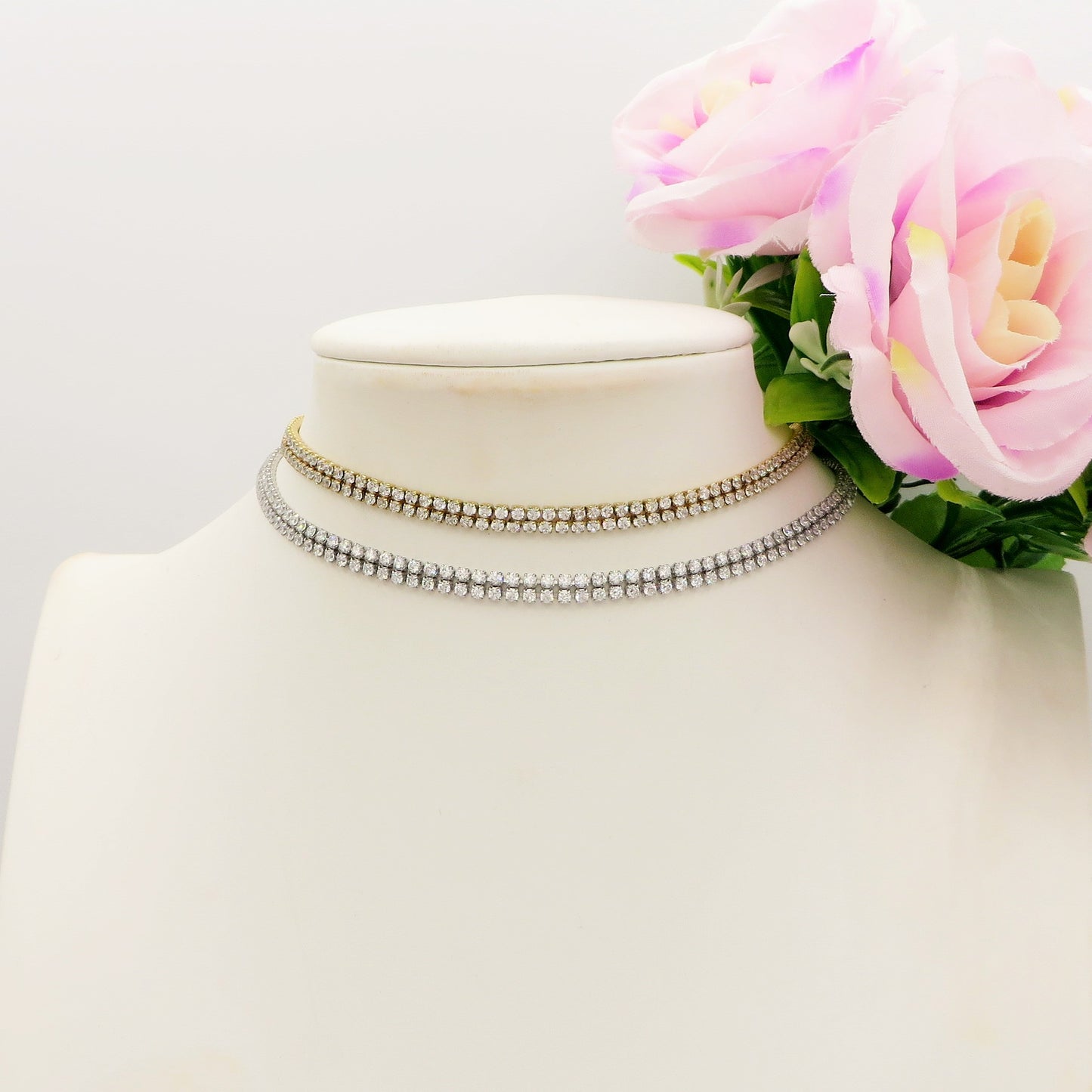 BELLATRIX ~ Tennis Choker doppio girocollo in ACCIAIO INOSSIDABILE con cubic zirconia