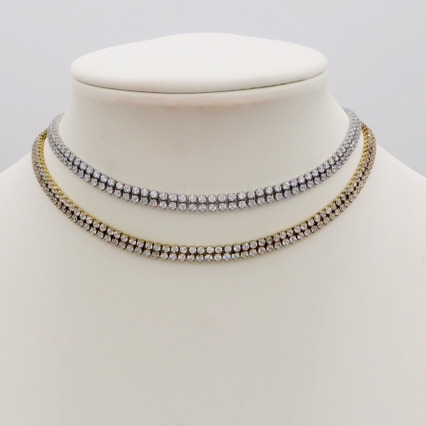 BELLATRIX ~ Tennis Choker doppio girocollo in ACCIAIO INOSSIDABILE con cubic zirconia
