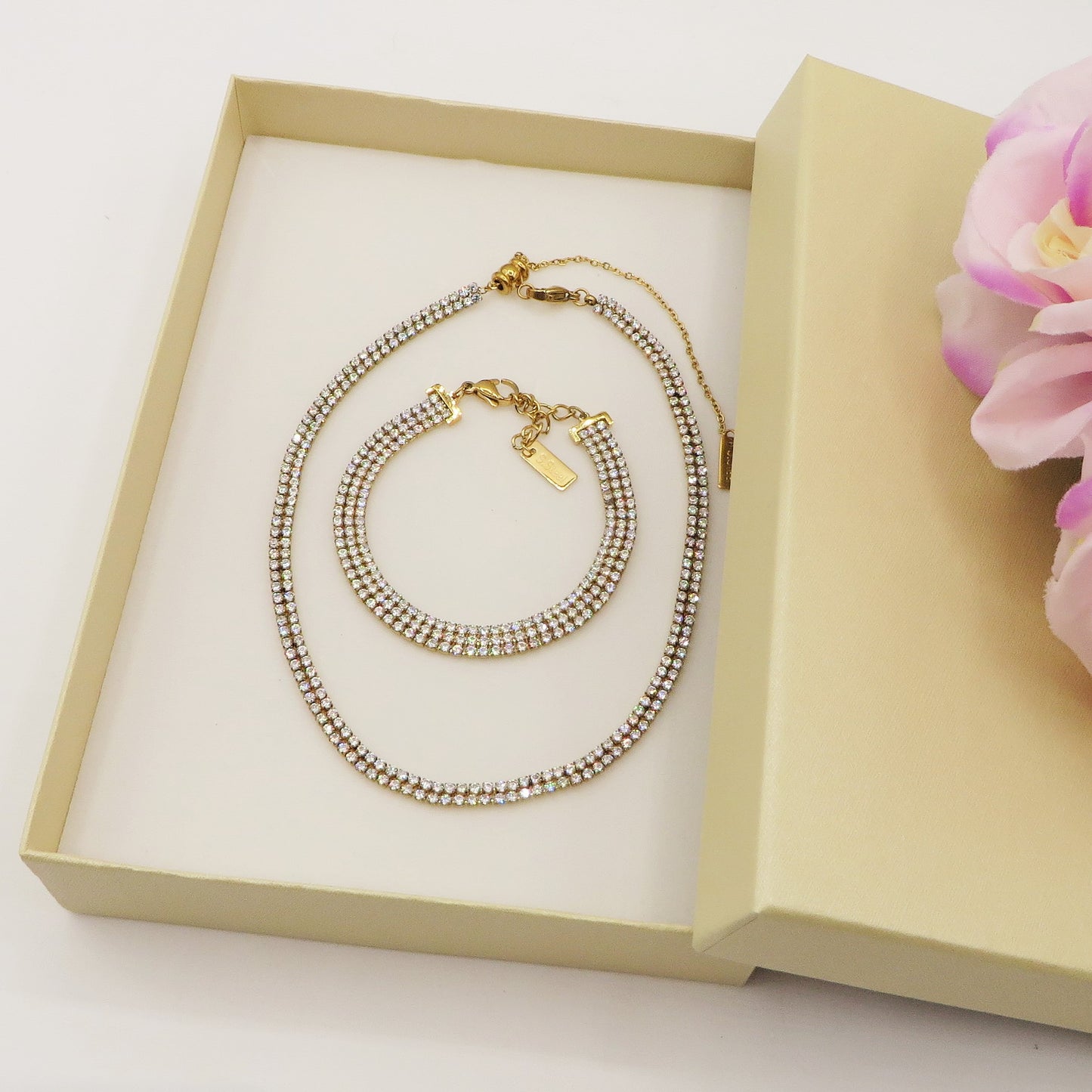 BELLATRIX ~ Tennis Choker doppio girocollo in ACCIAIO INOSSIDABILE con cubic zirconia
