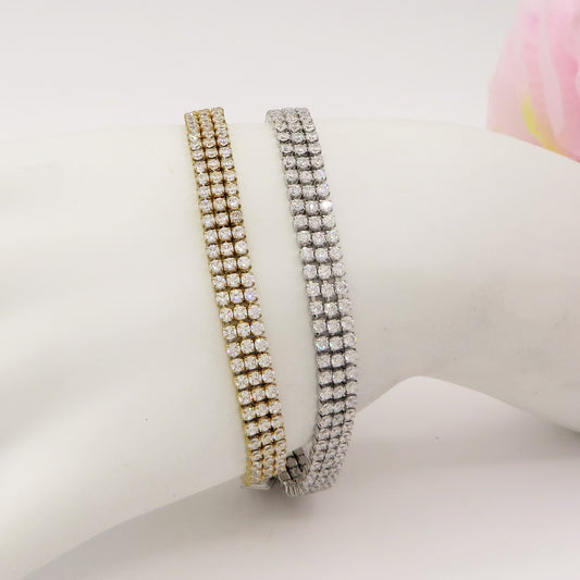 BELLATRIX ~ Bracciale Tennis  triplo in ACCIAIO INOSSIDABILE con cubic zirconia
